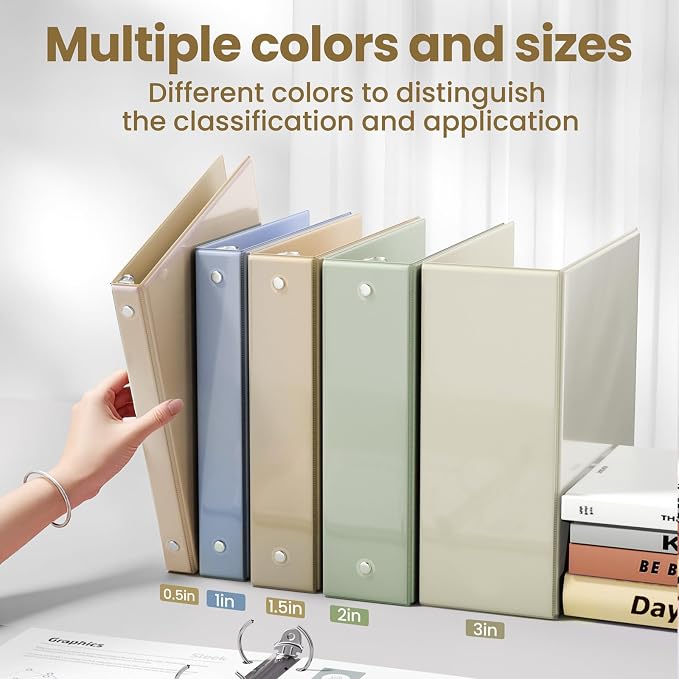 SUNEE 3 Ring Binder 3 Inch 4 Pack, Clear View Binder Three Ring PVC-Free (Fit 8.5x11 Inches) for School or Office Supplies, Neutral Aesthetic