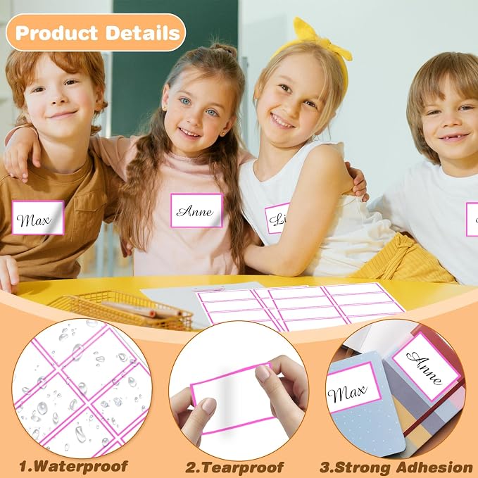 Starboling Pink Plain Name Tag Stickers, 200 Pcs 3"x2", Colorful Border, Office, School & Home