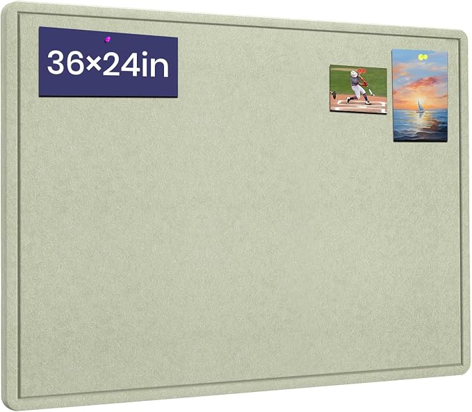 Bulletin Board 36" x 24" Felt Cork Board - Decorative Pin Board, Sage Green | Cork Board Alternative for Wall, Foldable Self-Adhesive Vision Board Prayer Board with Pushpins for Home Office Classroom