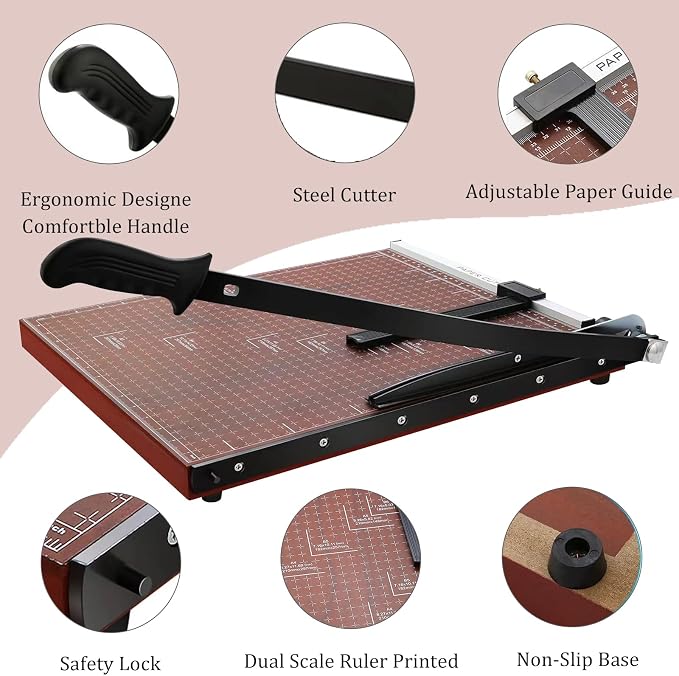 18" Guillotine Paper Cutter, 12-Sheet Precision Trimmer with Safety Lock | Heavy Duty Professional Metal Base, Magnetic Alignment for A2-A7 Cardstock, Large Office School Home Desktop Cutting Tool