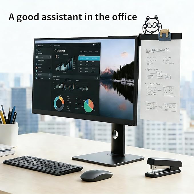 Monitor Document Holder, Paper Holder for Typing with Magnetic Clip, Adhesive MountPaper Clip Holder, 270° Adjustable Typing Stand for Office Monitor, Desktop Monitors