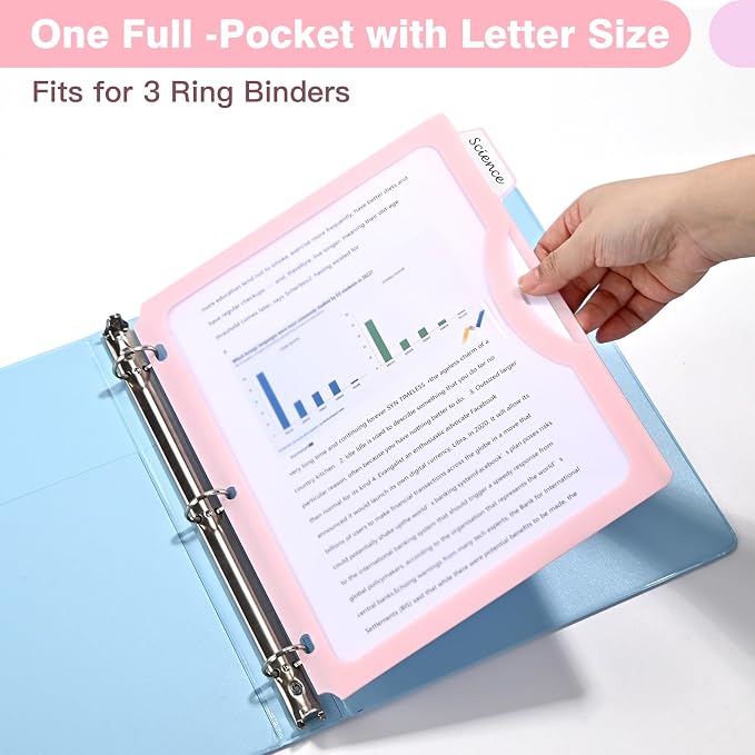 5-Tab Dividers with One Full Pocket, 5 Counts Binder Dividers, 8.5 x 11'' Dividers for 3 Ring Binder 1''/2'' Recipe Binder Dividers with 5 Tabs for Back to School, Pastel Color (1)