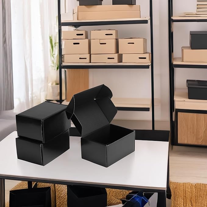 Rempry 6 Pack 6x4x3 Black Shipping Boxes, Small Cardboard Mailer Boxes for Small Business Shipping Packaging