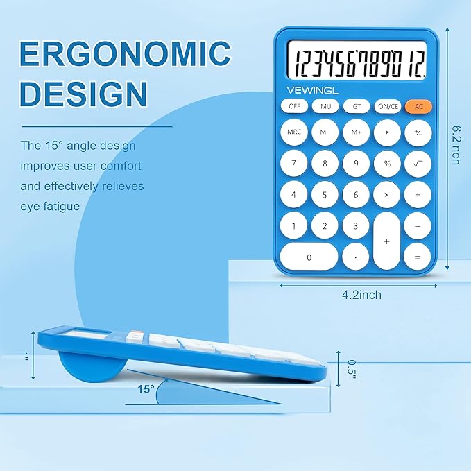 VEWINGL Standard Calculator, 12 Digit Large Display Desktop Calculator with Big Buttons for Office, School, Home & Business