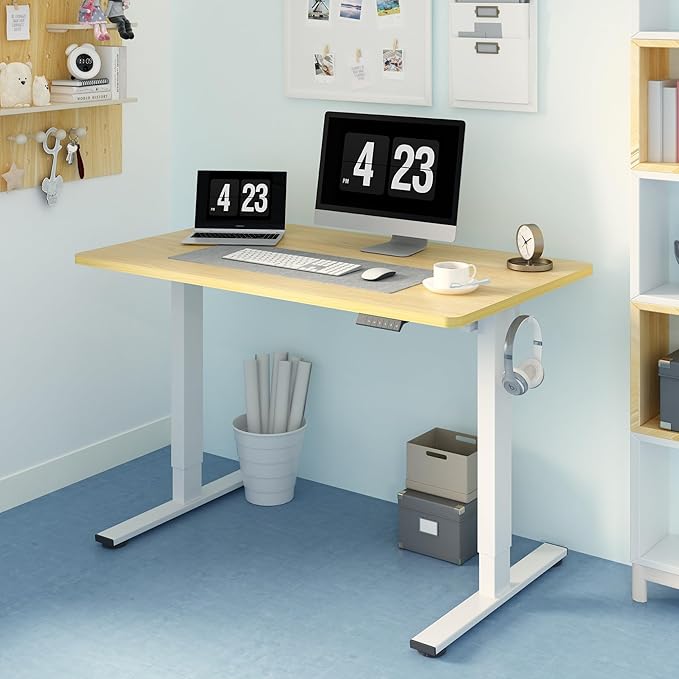FLEXISPOT 60"x24" One-Piece Electric Standing Desk, 1" Thick Seamless Desktop for Home Office, Study & Multi-Monitor Setup, Maple