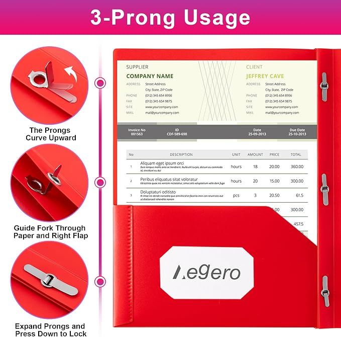 Folders with Pockets and Prong with Fasteners (6 Pack, Purple) | Durable Plastic Pocket Folders with Prongs,Tear Resistant,2 Pocket 3 Prong Folders for Schoolwork & Office,Letter Size