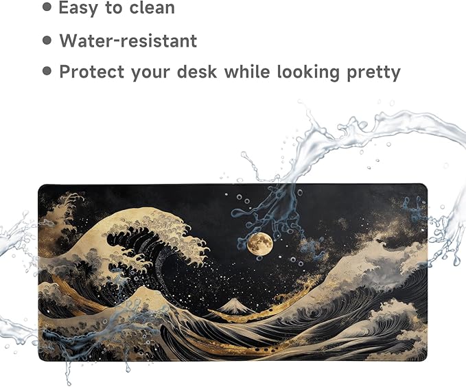 Gaming Mouse Pad Desk Pad XL Large Mouse Mat Keyboard Mat Office Desk Decor AccessoriesKeyboard Mat Office Desk Decor Accessories (Golden sea Wave)