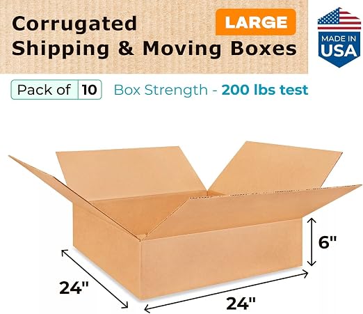 Large Shipping & Moving Boxes 24x24x6 inches (10-Pack) - Extra Strength 200 lb vs Regular - Corrugated Large Shipping Boxes for UPS, FEDEX - Cardboard Packing Box - Shipping Box by IDL Packaging | Extra Strength 200 lb vs Regular - Corrugated Large Shi...
