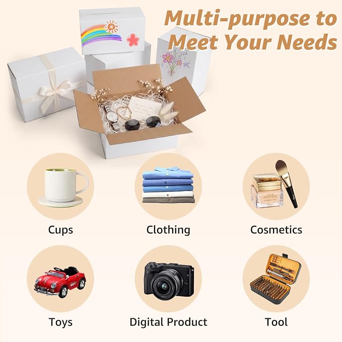 30 Pack 10x7x5, 11x6x6 Assorted Sizes Shipping Boxes for Small Business, Each Size 15 Pack, White Corrugated Cardboard Small Box for Packaging, Moving, Mailing, and Storing