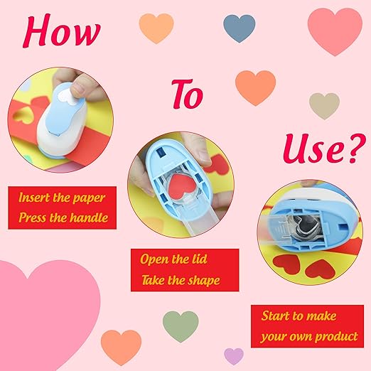 Heart Punches for Paper Crafts, 1-Inch Across, Small Hole Heart Punch Cutter, Lever Punch, Heart Shape for Card Making, Scrapbooking, DIY Arts.