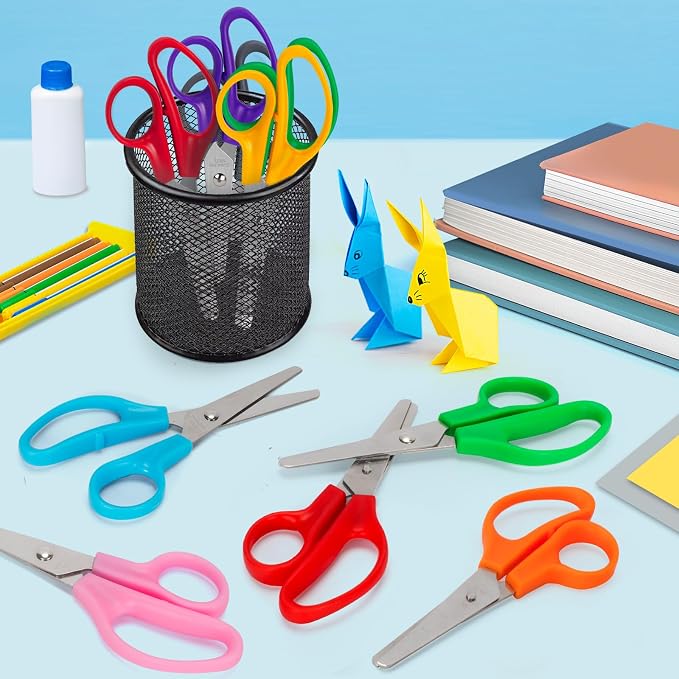 24 Pack Kids Scissors, 5 Inch Bulk Scissors for School, Blunt Tip for Child Student Teacher, School Supplies Craft Cutting Paper, Kids Safety for Preschool Classroom Office Home