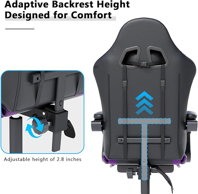 Gaming Chair with Headrest and Lumbar Support, Ergonomic High Back Office Chair, Racing Style Executive Computer Desk Chair, Leather Adjustable Swivel Task Chair for Home Office (Purple)