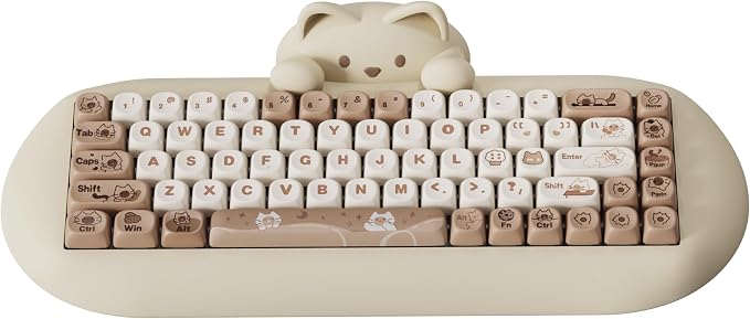 YUNZII C68 Silicone Cute Cat Mechanical Keyboard (Brown,Cocoa Cream Switch) | Wireless Triple Mode BT5.0/2.4G/Wired, RGB Backlit NKRO, Cute Cat Silicone Ergonomic Design for Win/Mac
