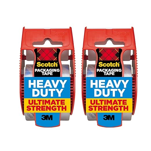Scotch Heavy Duty Shipping Packaging Tape, Clear, Split-Resistant, 1.88 in x 27.7 yd per Roll (1000 inch), 2 Rolls, 2 Dispensers (2000 inches Total) – Box Tape
