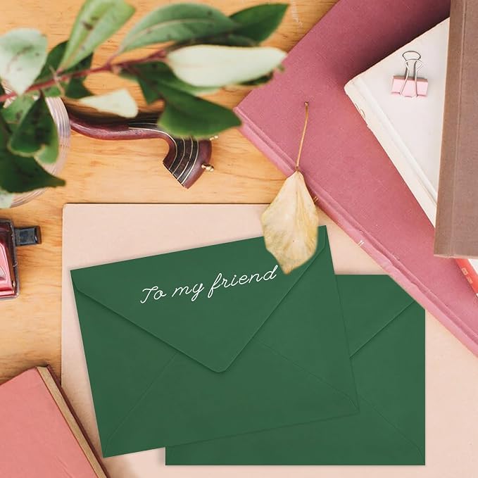 50 Pack Dark Green A7 Envelopes, Christmas Greeting Card Envelopes Self Seal, 5.24 x 7.24 in Envelopes for Birthday Graduation Baby Shower Wedding Invitation Cards