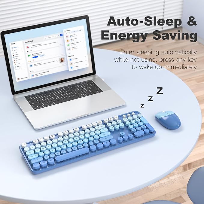 KNOWSQT Wireless Keyboard and Mouse Combo - Blue-Gradient Colorful 2.4G Typewriter Full-Size Cute Keyboards - USB Receiver Plug and Play, for Computer, PC, Laptop, Desktop, Windows