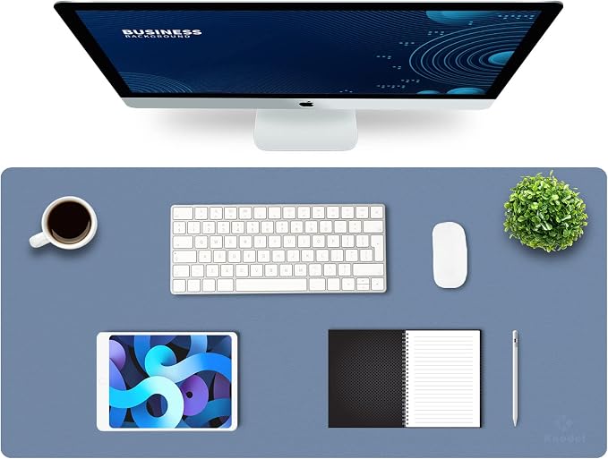 K KNODEL Extra Large Desk Mat, Leather Mouse Pad (35.4"x17", Lake Blue) | Desk Pad, Keyboard Pad, Computer and Laptop Mat, Desktop Protector and Cover, Writing Pad and Blotter for Home Office