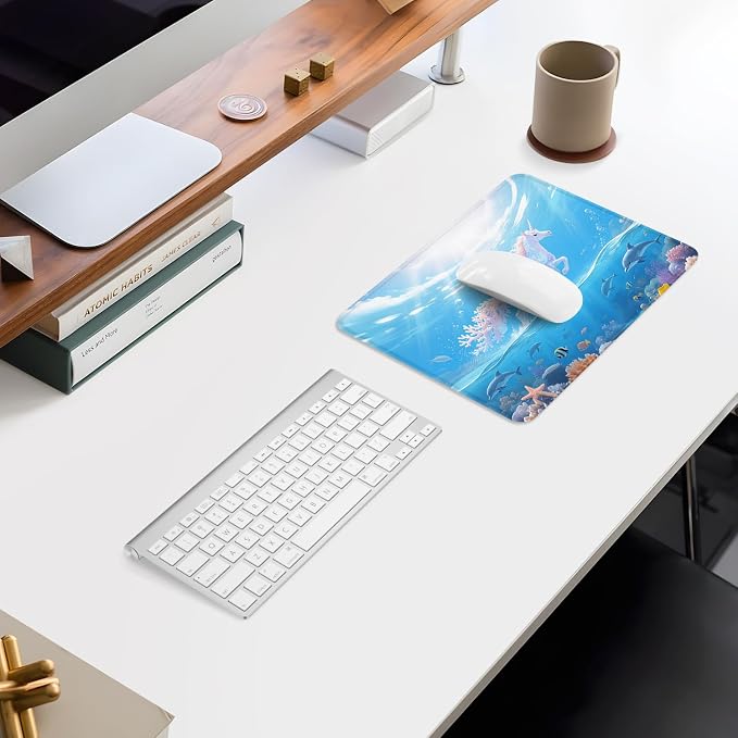 ITNRSIIET Mouse Pad Non-Slip Rubber Base Smooth Surface Stitched Edges Waterproof Durable Compatible with All Mice for Office & Gaming, Desk Accessory, 10.2x8.3x0.12 inch, Ocean