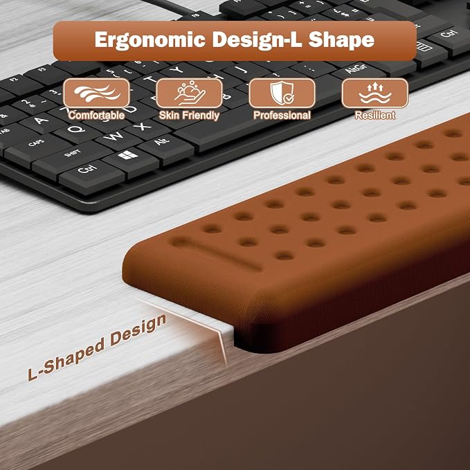 Leolee L-Shaped Desk Elbow Pads for Desk, Brown Arm Rest for Desk | Memory Foam, Non-Slip Base, Ergonomic Desk Edge Cushion, Wrist Rest for Computer Keyboard, Typing, Office, Home (2 Piece)