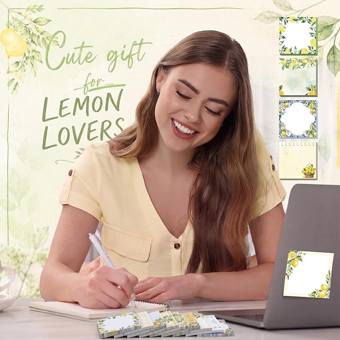9 Pads Lemon Sticky Notes, 3x3 Inch Cute Stick Notepads | Adhesive Memo Notes Pad, Coworker Gifts, Office Supplies Decor, Desk Accessories for Students, Teacher, Meeting