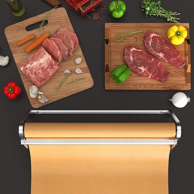 HFS(R) Butcher Paper Roll Holder Dispenser Cutter Wall Mounted or Table Top for Cafe, Artist Studio, Office, Kitchen, Living 24"