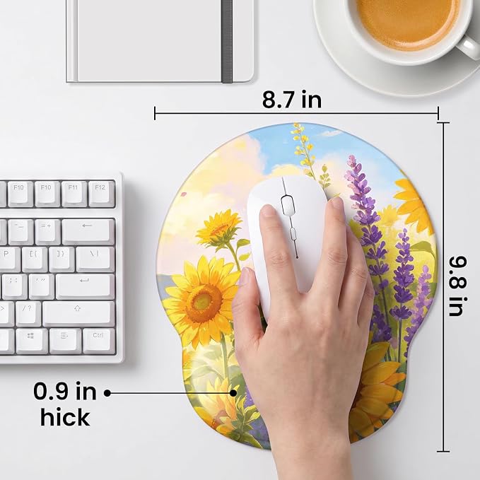 Mouse pad with Wrist Rest,Relieving Pain Memory Foam Computer pad, Ergonomic Desktop Mouse, Silicone Material Mouse pad, with Non-Slip PU Base (Sunflower)