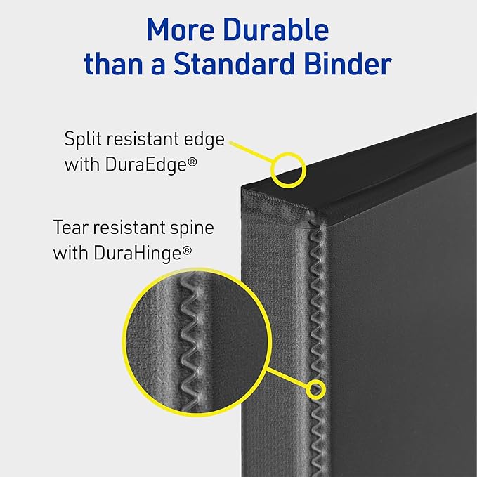 Avery® Heavy-Duty 3 Ring Binder, 2" Slant Rings, 1 White Binder | For Heavy School, Home and Office Use, DuraHinge Tear-Resistant Spine, DuraEdge Split-Resistant Sides, Clear Pockets