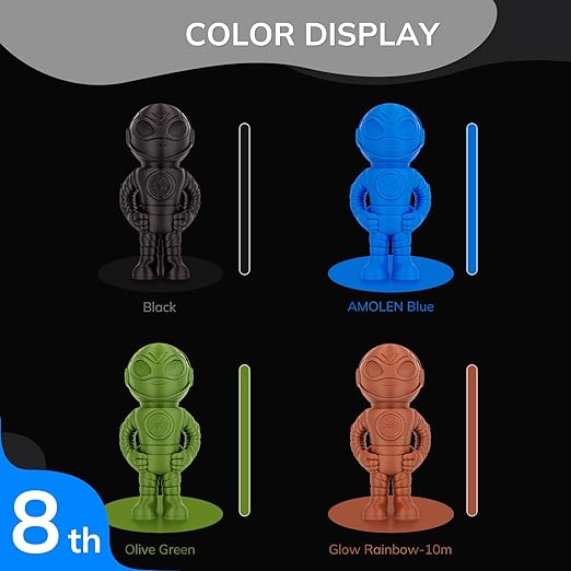 AMOLEN Matte PLA Filament 1.75mm Bundle, Chocolate Brown, Amolen Blue, Black, Olive Green, 4 * 1KG