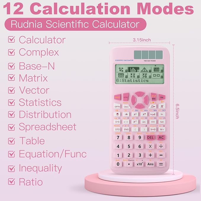 Scientific Calculators,Rudnia Pink Calculators with 4-line Display,10+2 Digits and 552 Function Calculator,School Supplies for Middle High School and College Students (Pink)