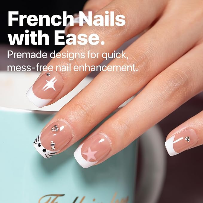 SXC Cosmetics French Tip Press On Nails Brown Extra Short Square 150 Pieces in 15 Sizes Ultra Fit with Pre-applied Tip Primer and Base Coat, No Need to File Fake Nails for Nail Art DIY X-Pro Tips