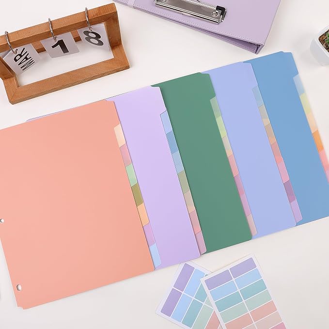 SKYDUE 8 Tab Write & Erase Durable Plastic Dividers for 3 Ring Binders | Binder Dividers for Letter Size, Aesthetic Pastels Binder Divider Organizers for Student, Teacher, Office, 1 Set