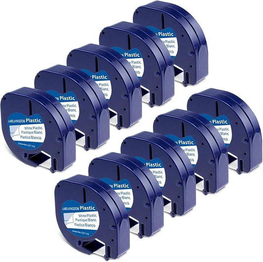 Label KINGDOM 10-Pack Compatible with Dymo Refills 91331 S0721660 Plastic Label Maker Tape Used for LT100H LT100T Plus QX50 200B, 1/2 Inch x 23 Feet, Black on White