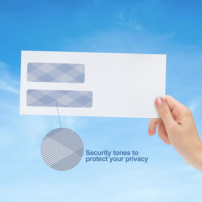 1000#9 Double Window Security Envelopes, PANDRI NO.9 Self Seal White Envelopes Designed for Invoices and QuickBooks, Business Statements & Documents - Number 9 Size 3 7/8 Inch X 8 7/8 Inch - 24 LB