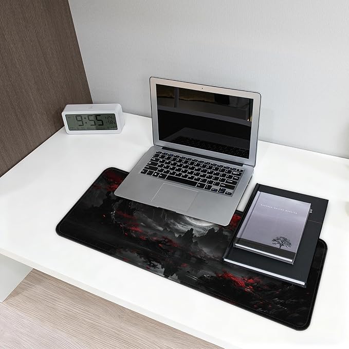 Gaming Mouse Pad with Anti-Slip Rubber Base, Extended Large Computer Mouse Mat with Stitched Edges, Long XL Anime Mousepad for Laptop and Keyboard, 31.5 x 11.8 inch (Dark Full Moon)