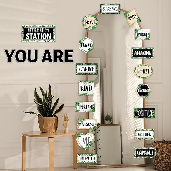 Greenery Affirmation Station Bulletin Board Set Classroom Decorations Simply Boho Eucalyptus Motivational Posters You Are Positive Affirmations Cutouts Farmhouse Inspirational for Classroom Wall Decor