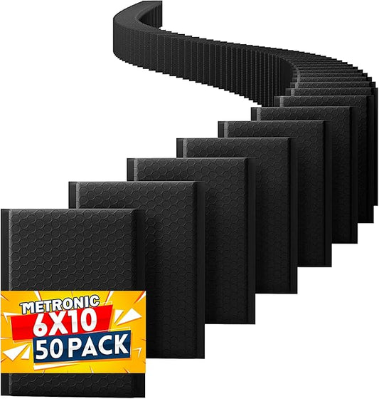 Metronic Bubble Mailers 6x10 Inch 50 Pack, Black Bubble Mailer, Self-Seal, Waterproof, Cushioning Padded Envelopes,Shipping Bags for Shipping, Packaging for Business, Bubble Mailers Usable Size 6x9