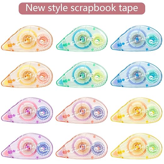 12 Pack Scrapbooking Tape Glue Tape Adhesive Dots Tape | Double Sided Tape Dispenser Runner for Crafts and Arts Projects (6 Color)