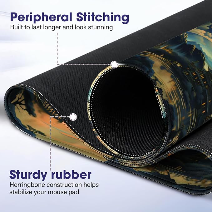 Large Extended Mouse Pad with Stitched Edges 35.4"x15.7" - Waterproof Desk Mat, Non-Slip Rubber Base for All-Desk Coverage, Perfect for Gaming Office Home, Moon