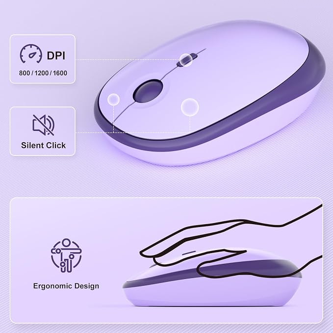 KNOWSQT Wireless Keyboard and Mouse Combo - Lovely Violet 2.4G Full-Sized Colorful Keyboards, Round Keycap USB Dongle Plug Play Cute Keyboards for Windows, Laptop, PC, Desktop, Mac