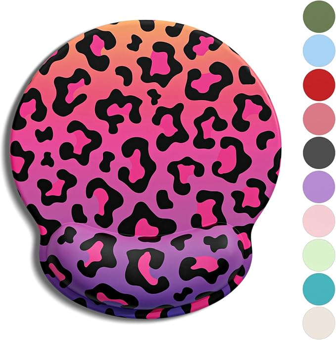 Auhoahsil Ergonomic Mouse Pad with Wrist Rest, Comfortable Silicone Non-slip Computer Pain Relief Gel Mouse Mat with Wrist Support for Gaming, Work, Office, Women & Men, Cute Pattern, Colorful Leopard
