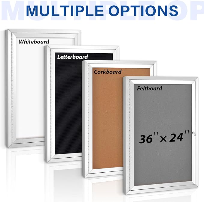 SWANCROWN 36x24 in Outdoor Bulletin Board, Enclosed Letterboard Felt Board | Weatherproof, Tamperproof, Silver Aluminum Frame, with Changeable Letters, Large Message Center for Wall Office Business
