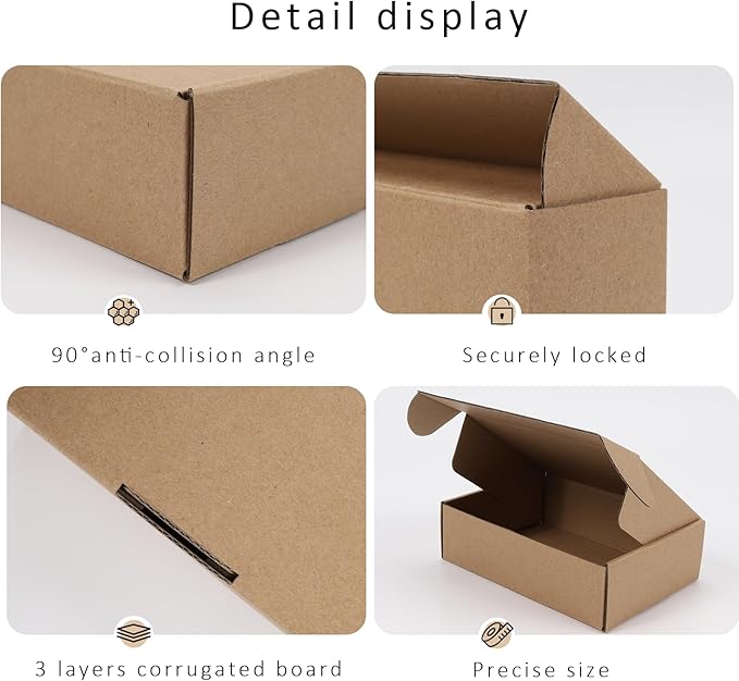 BIOBROWN 7x5x2" Small Shipping Boxes 50 Pack, Corrugated Cardboard Mailer Boxes Bulk for Packaging Small Business Mailing Gift, Kraft Brown