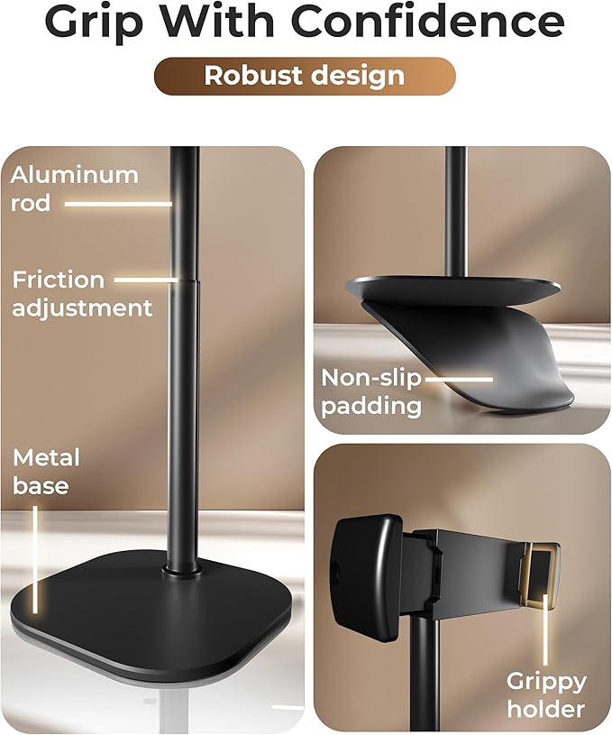 COOPER ChatStand Sturdy Cell Phone Holder, iPhone Stand for Desk, Recording | 9-13" Adjustable, Weighted Metal Base, Tabletop Tripod, for Filming, Video Calls, FaceTime; fits all iPhone, Samsung, Android