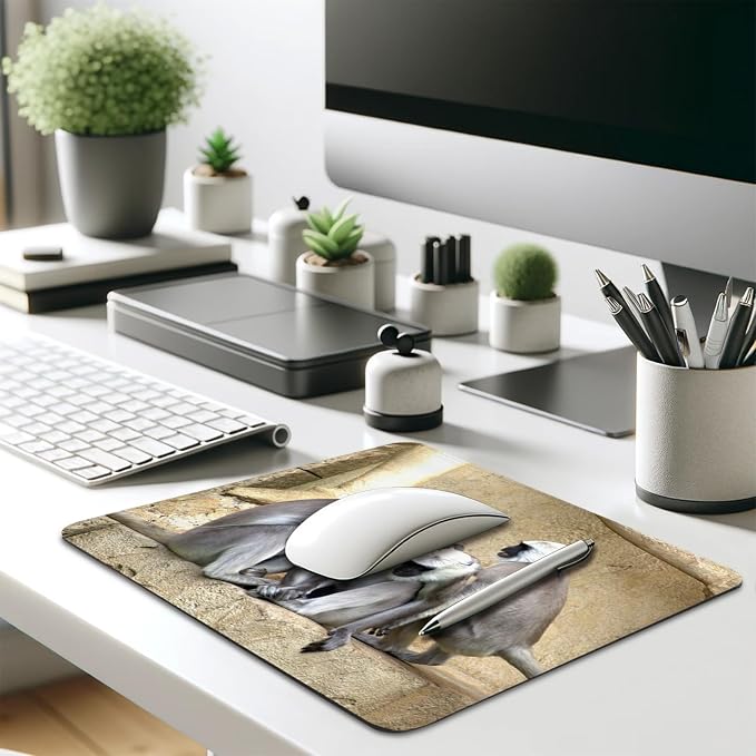 Gray Langur Monkeys Grooming Wildlife Primate Mouse Pad, Nature Desk Mat | Cute Stitched Mousepad, Anti-Slip Base Smooth Surface, 9.5 x 7.9 Inches