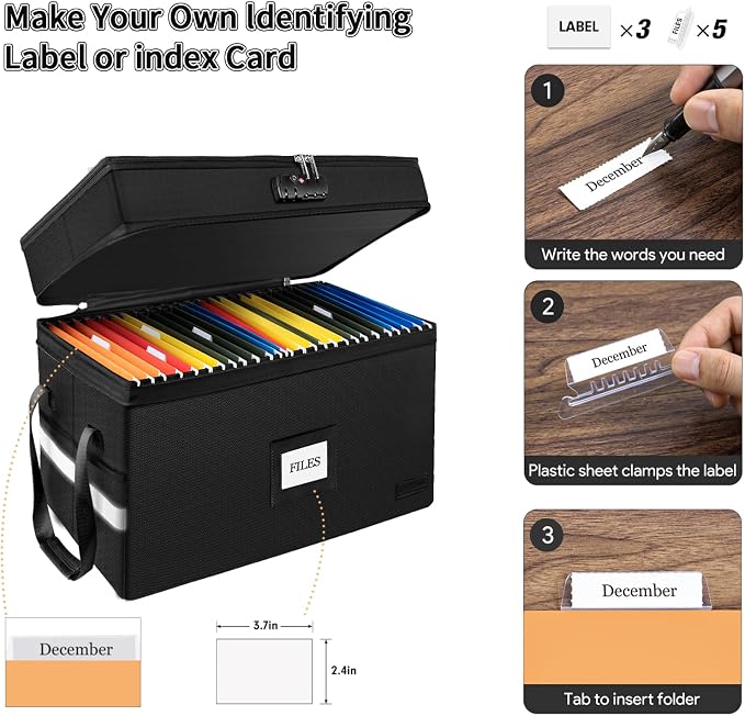 Large Fireproof Document Box with Lock, 2 Layer File Storage Organizer Box | Portable Office Collapsible File Storage with Reflective Strip & Handle for Hanging Letters, Legal Size Folder, Certificate