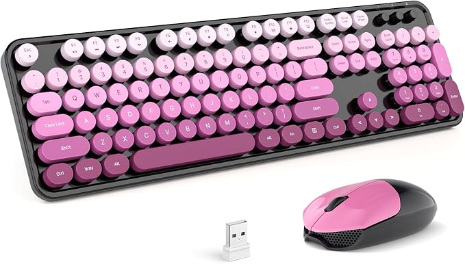 KNOWSQT Wireless Keyboard and Mouse Combo - Blackpink-Gradient Colorful 2.4G Typewriter Full-Size Cute Keyboards - USB Receiver Plug and Play, for Computer, PC, Laptop, Desktop, Windows