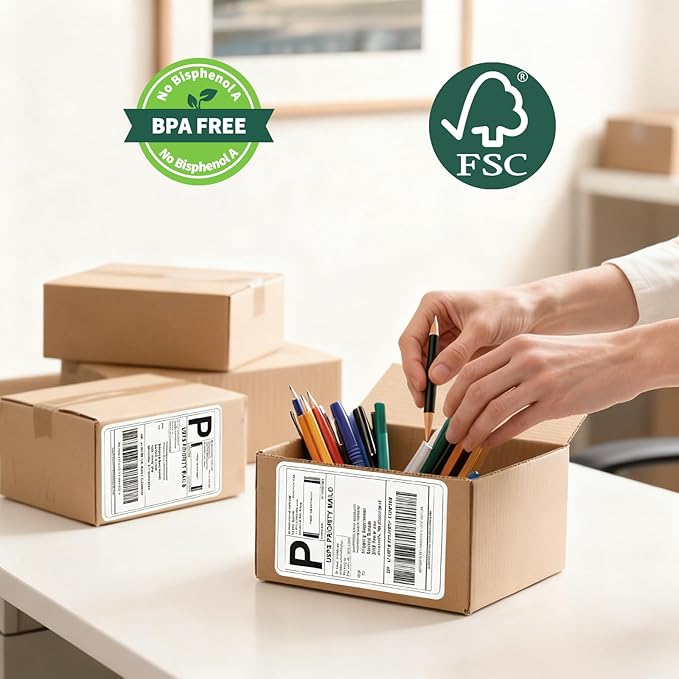 4x6 Thermal Labels 500/Stack, HUOJI Shipping Thermal Labels 4x6 Fanfold Compatible with Rollo, Zebra, MUNBYN Printers (Commercial Grade)
