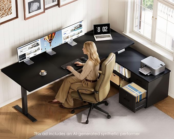71 Inch L Shaped Electric Standing Desk with Cabinet Sets, Black | Mobile Drawers & File Cabinet Sets for Flexible Layout, Height Adjustable Executive Stand Up Desk for Home Office Workstation