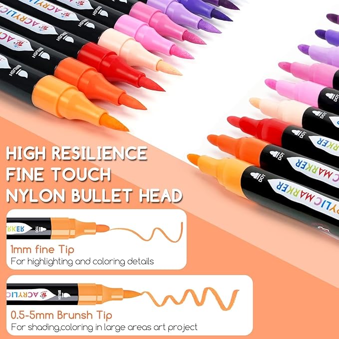 TBC The Best Crafts 48 Colors Dual Tip Acrylic Paint Markers,Waterproof, Non-Toxic, odorless, Suitable for Paper, Pottery, Stones, Backpacks, Glass