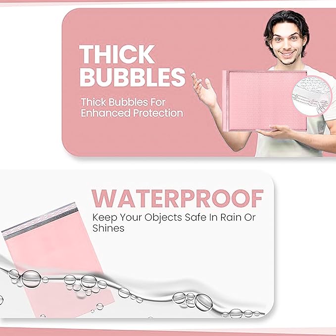 Light Pink Poly Bubble Mailers 14.50x20 Inch #7 | Self Seal Large Padded Envelopes | Air Cushioned Bubble Mailer | Usable Size 14.25x19 Inch | Waterproof Lightweight Mailing Shipping Bags | 15 Pack